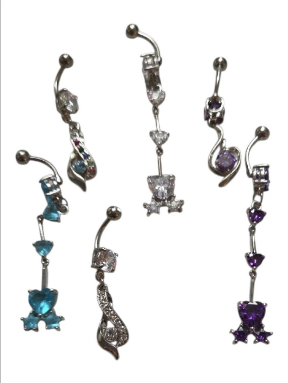Bling Cubic Zirconia Belly Button Rings - Blue, Purple, Clear